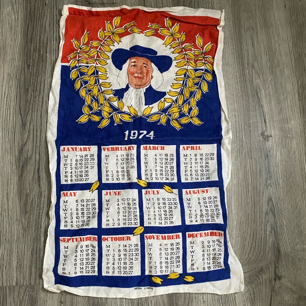 Vintage 1974 Quaker Oats Irish Linen Calendar - Picture 1 of 3